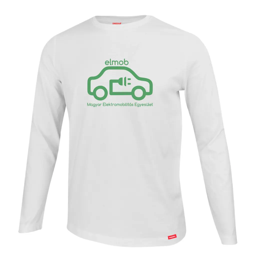 Elmob autós hosszú ujjú környakú férfi pamut póló - fehér