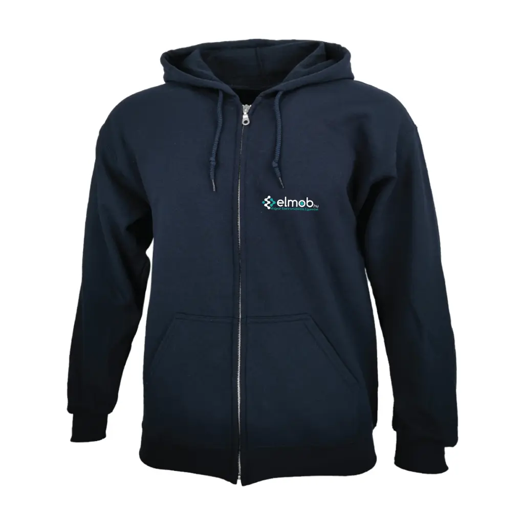 Elmob cipzáros pamut kapucnis pulóver - sötétkék