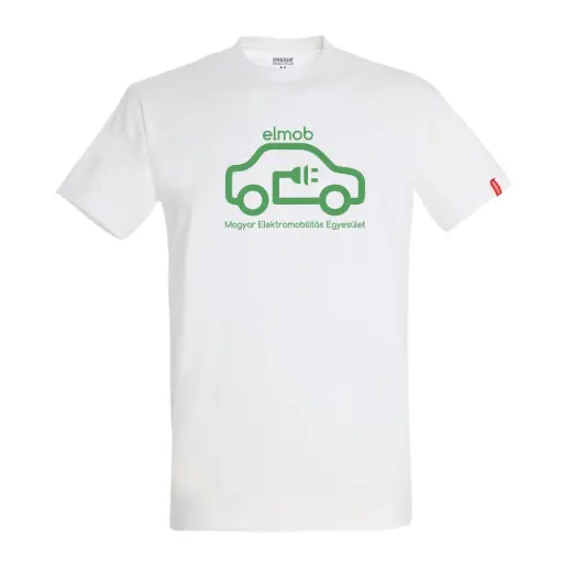 Elmob autós pamut környakú póló - fehér
