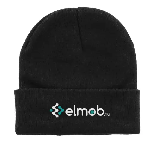 Elmob hímzett beanie kötött sapka - fekete